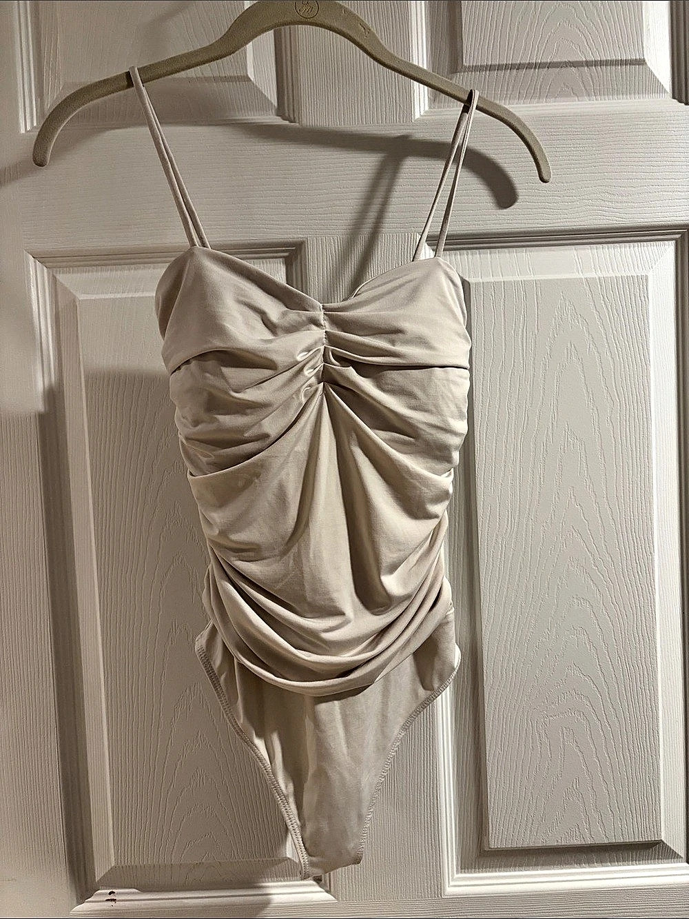 Express Body Contour Ruched Cami Bodysuit Cream Small